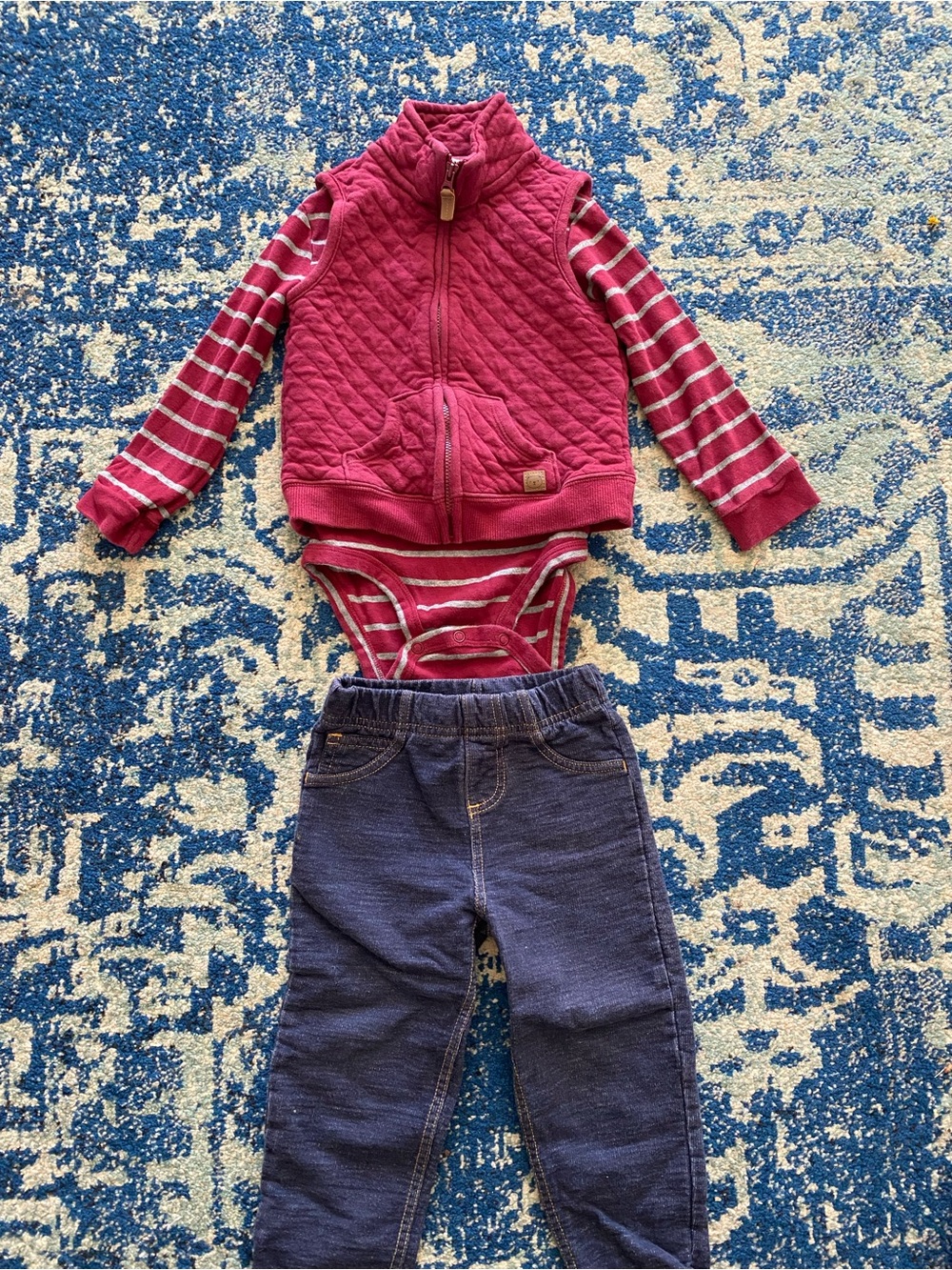 Carter's Burgundy and Gray Striped 'Happy Little Guy' Long-Sleeve One-Piece